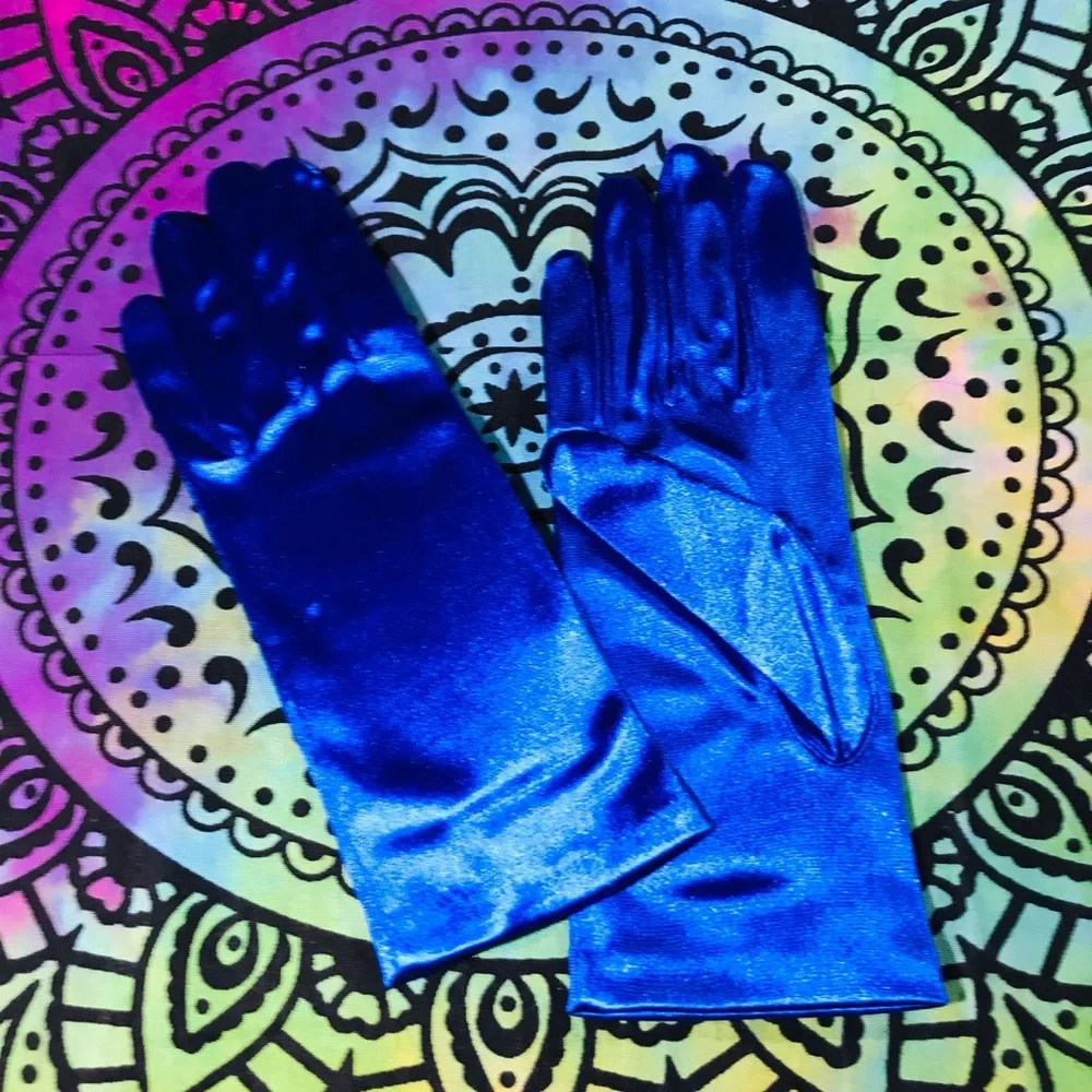 Ultra Stylish Vintage Satin Blue Silky Classic Dressy Gloves NEW Deadstock